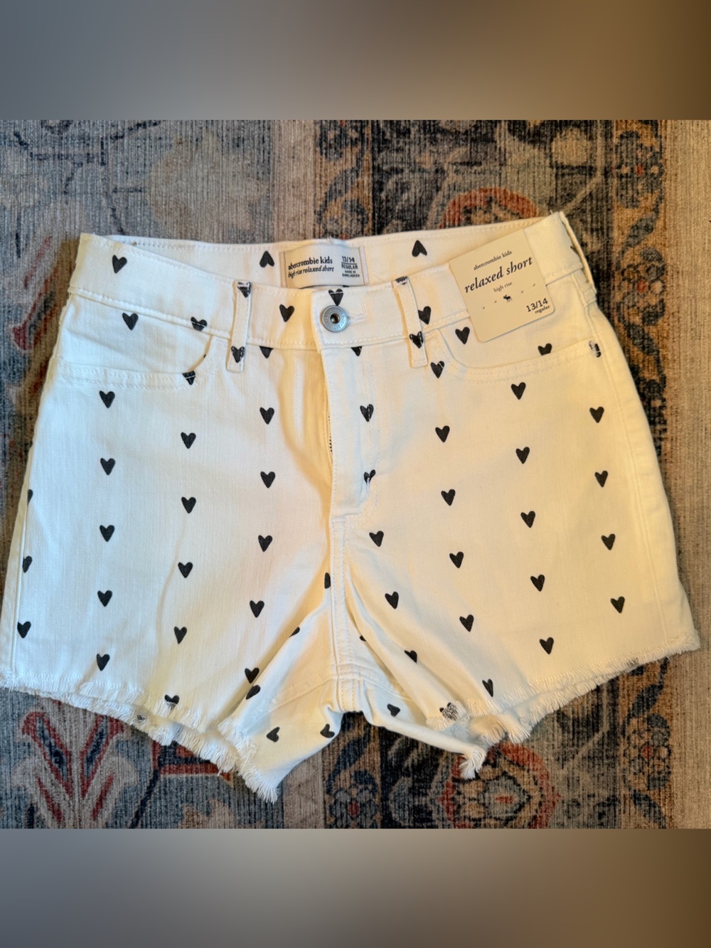 abercrombie kids White Shorts with Black Heart Print